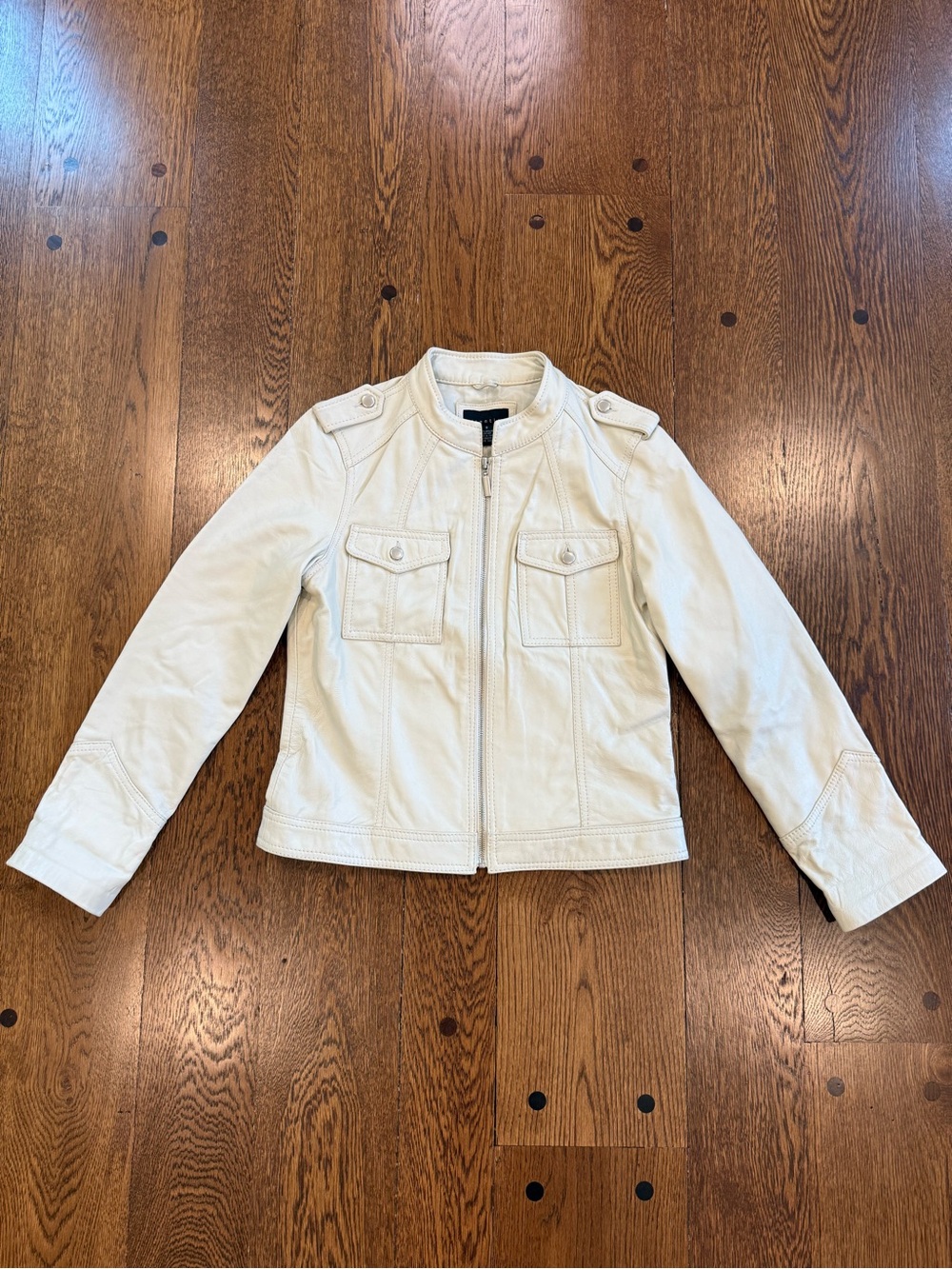 Y2K Cream Leather Moto Jacket 🤍 Size 8